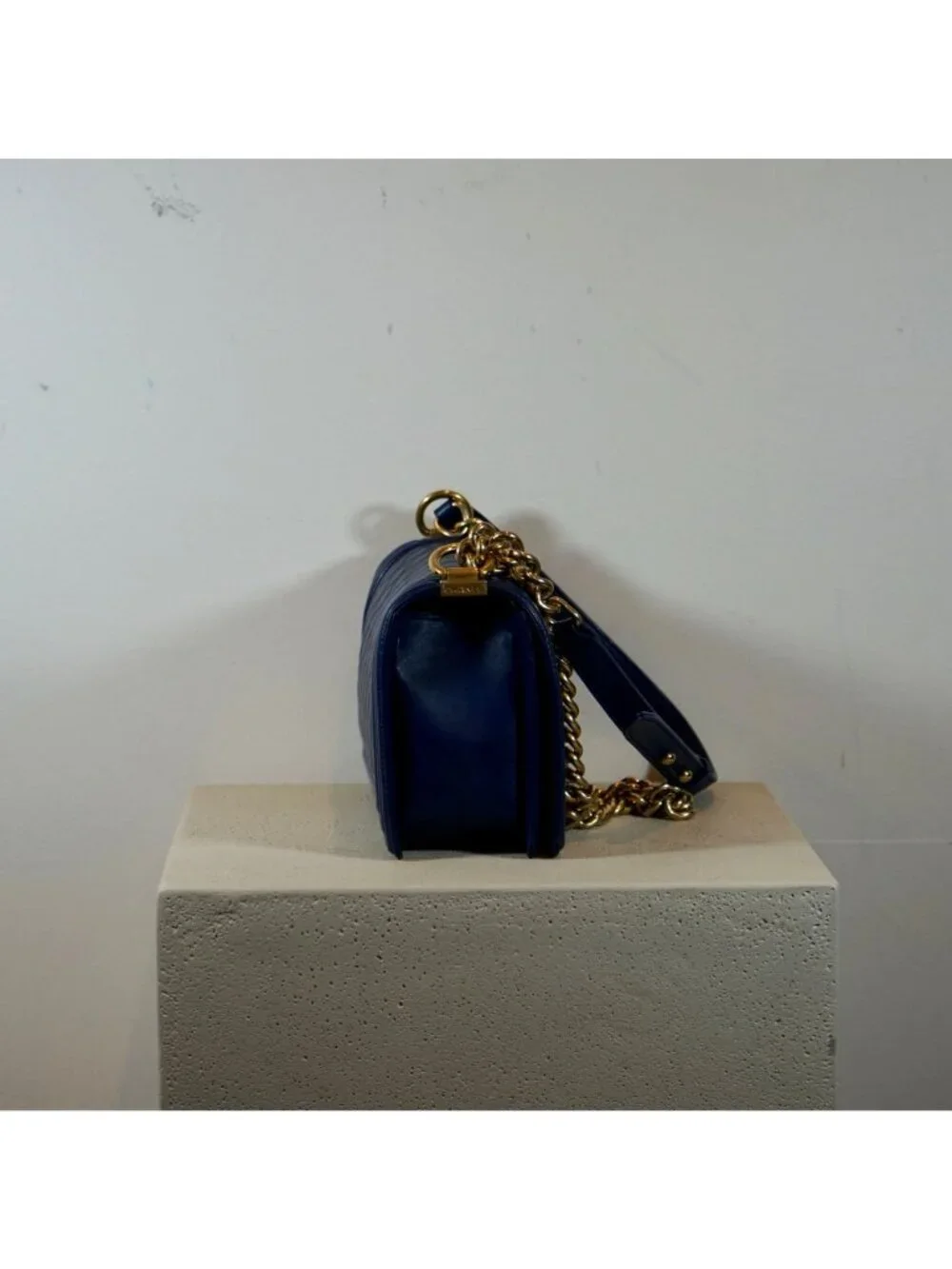 Chanel Boy Bag Caviar Blue with Gold Hardware
